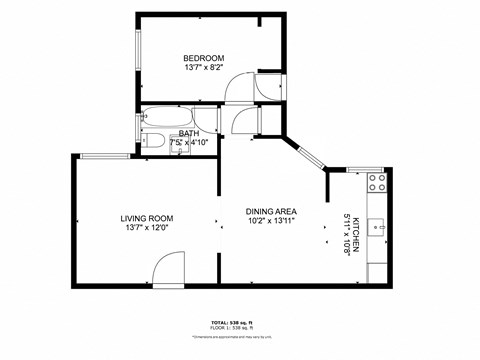a floor plan of a 1 bedroom floor plan